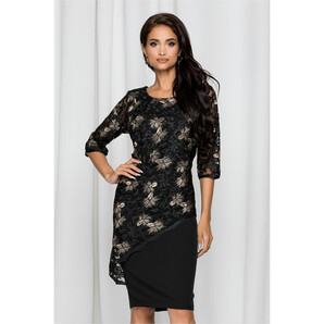 Rochie Lora neagra cu broderie aurie si decolteu rotund