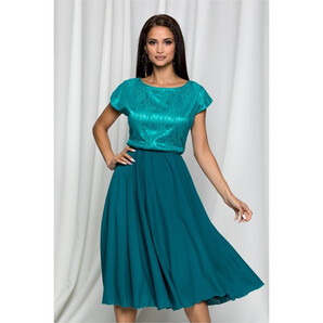 Rochie Maleka verde cu broderie florala pe bust