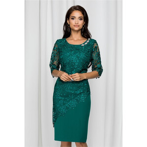 Rochie Malvina verde cu broderie florala maxi si decolteu rotund