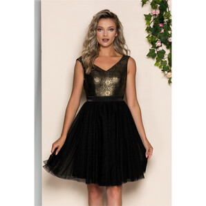 Rochie Marcia neagra cu decupaje in lateral si fusta din tulle