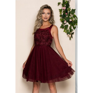 Rochie Marieta bordo cu bust buretat si fusta din tulle