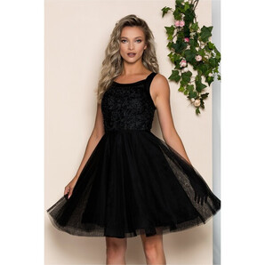 Rochie Marieta neagra cu bust buretat si fusta din tulle