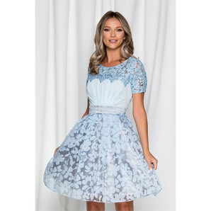 Rochie Marilena bleu accesorizata cu perlute si broderie