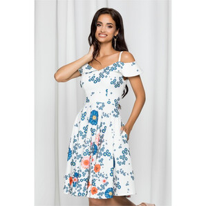 Rochie MBG alba cu imprimeu floral bleu si orange