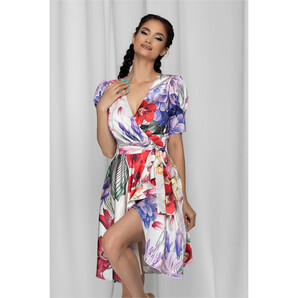 Rochie MBG alba petrecuta cu imprimeu floral