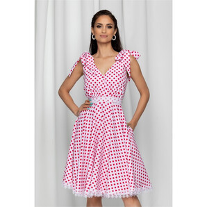 Rochie MBG alba si buline rosii cu dantela alba in talie si la baza