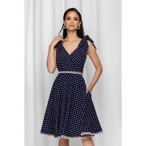 Rochie MBG bleumarin si buline roz cu dantela in talie si la baza