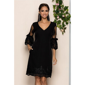 Rochie MBG neagra cu maneci si baza din dantela delicata