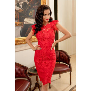 Rochie MBG rosie din dantela accesorizata cu fulgi la maneci
