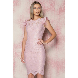 Rochie MBG roz din dantela accesorizata cu fulgi la maneci