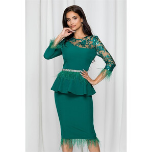 Rochie MBG verde cu fulgi la extremitati si talie