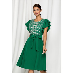 Rochie Medeea verde accesorizata cu broderie la bust si cordon in talie