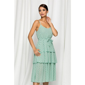 Rochie Megan verde mint cu buline si volanase pe fusta