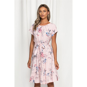 Rochie Missa roze cu imprimeu floral bleu si roz