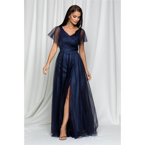 Rochie Moze bleumarin din tulle cu maneci scurte