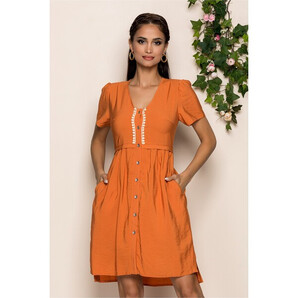 Rochie Moze casual oranj cu nasturi frontali