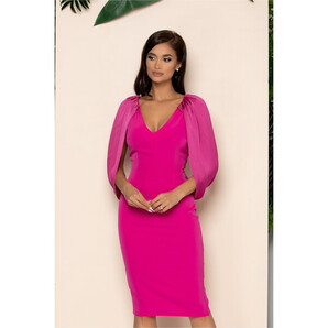 Rochie Moze fuchsia cu maneci scurte si decolteu in v