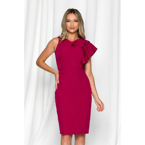 Rochie Moze magenta cu volanas maxi la un umar