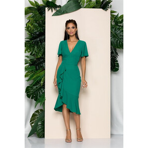 Rochie Moze verde accesorizata cu volanas pe picior