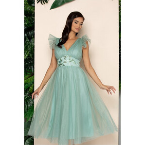 Rochie Moze verde mint din tulle accesorizata cu broderie in talie