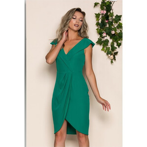 Rochie Moze verde petrecuta cu rever la decolteu