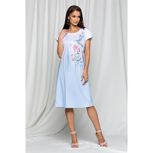 Rochie Ninette bleu cu imprimeu floral roz