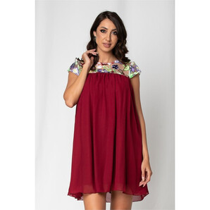 Rochie Nousha bordo cu tulle brodat la bust