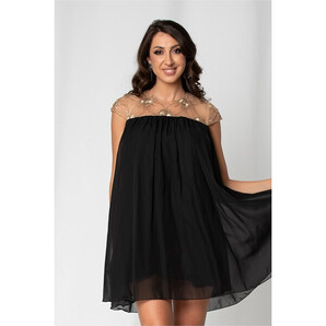 Rochie Nousha neagra cu tulle brodat la bust