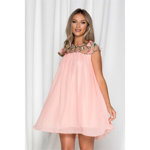 Rochie Nousha roz somon cu tulle brodat la bust