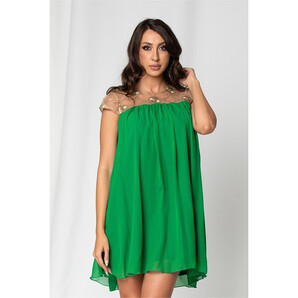 Rochie Nousha verde crud cu tulle brodat la bust