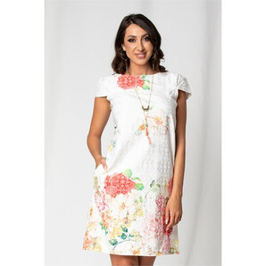 Rochie Ursula alba cu imprimeu floral rosu