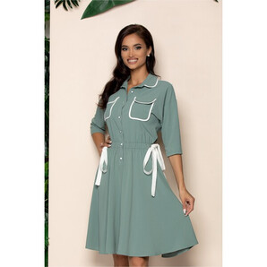 Rochie Wuana verde cu buzunare la bust si guler tip rever