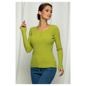 Bluza Alexa verde lime din tricot cu nasturi la decolteu