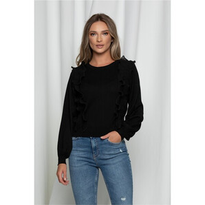 Bluza Ami neagra cu volanase din voal plisat