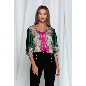 Bluza Andrika verde cu imprimeu floral