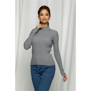 Bluza Carmen gri cu nasturi la maneci