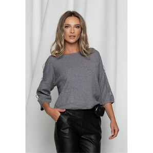 Bluza Clarisa gri cu aplicatii pe maneci