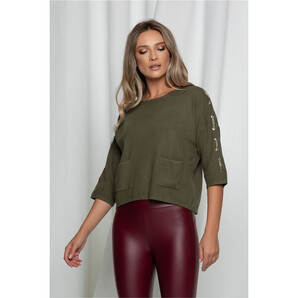 Bluza Clarisa kaki cu aplicatii pe maneci