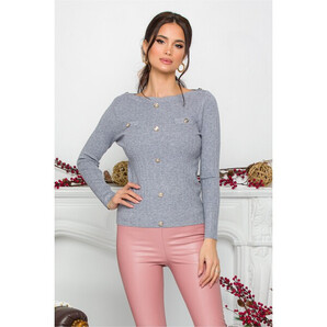 Bluza Danielle gri cu nasturi decorativi