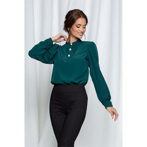 Bluza LaDonna verde cu nasturi perlati si guler ascutit