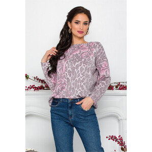 Bluza Lamer gri cu animal print si flori