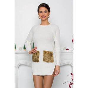 Bluza Lexa alba din tricot cu blanita la buzunare