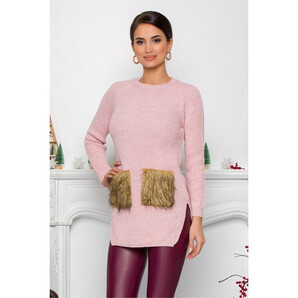 Bluza Lexa roz din tricot cu blanita la buzunare