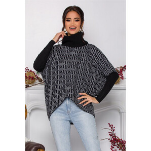 Bluza Mara gri cu imprimeu geometric si guler maxi