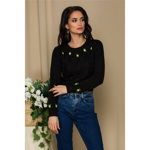 Bluza scurta neagra din tricot cu floricele delicate