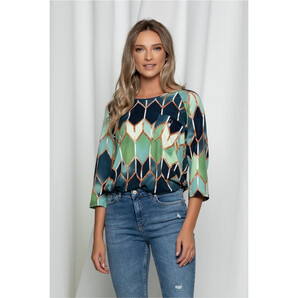 Bluza Sima verde cu imprimeuri