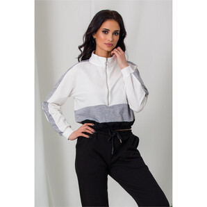 Bluza sport alb cu elastic in talie si strasuri pe maneci