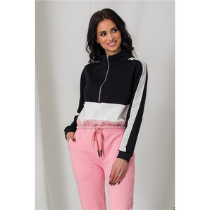 Bluza sport neagra cu elastic in talie si strasuri pe maneci