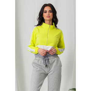 Bluza sport verde neon cu elastic in talie si strasuri pe maneci