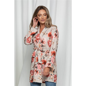 Cardigan Misty bej cu imprimeu floral roz